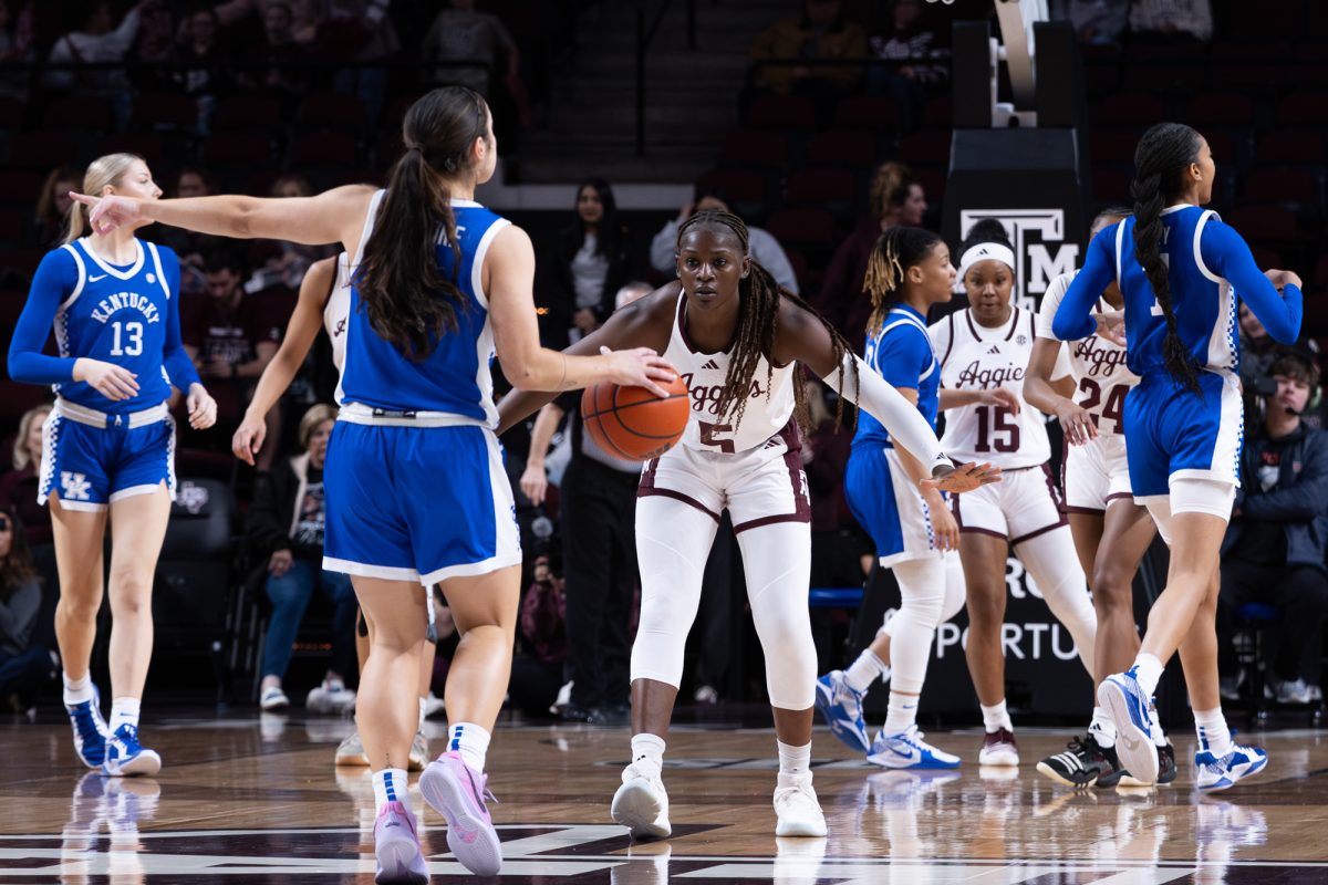 Kentucky guard Georgia Amoore (3) takes the ball down the court against Texas A&M guard Aicha Coulibaly (5) during Texas A&M's game against Kentucky at Reed Arena on Thursday, Jan. 23, 2025. (Sarthak Dalal/The Battalion)