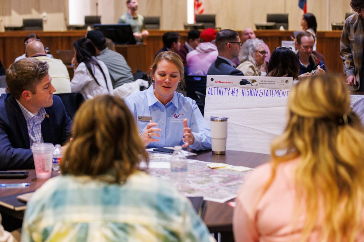 Attendees discuss during a breakout session at the City Council meeting in College Station on January 28, 2025.