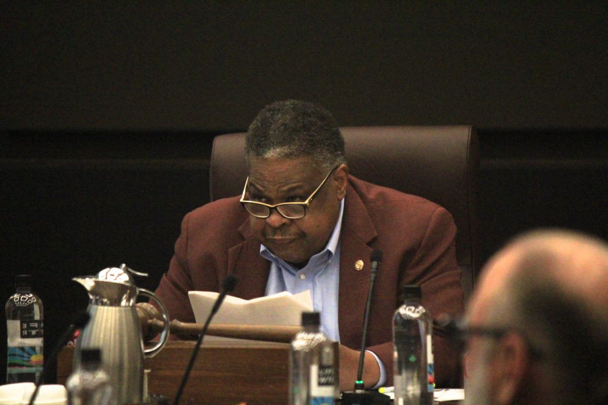 Board of Regents Chairman Bill Mahomes addresses the regents at the Board of Regents meeting in the Memorial Student Center on Friday, March 7, 2025. (Jenna Isbell/The Battalion)